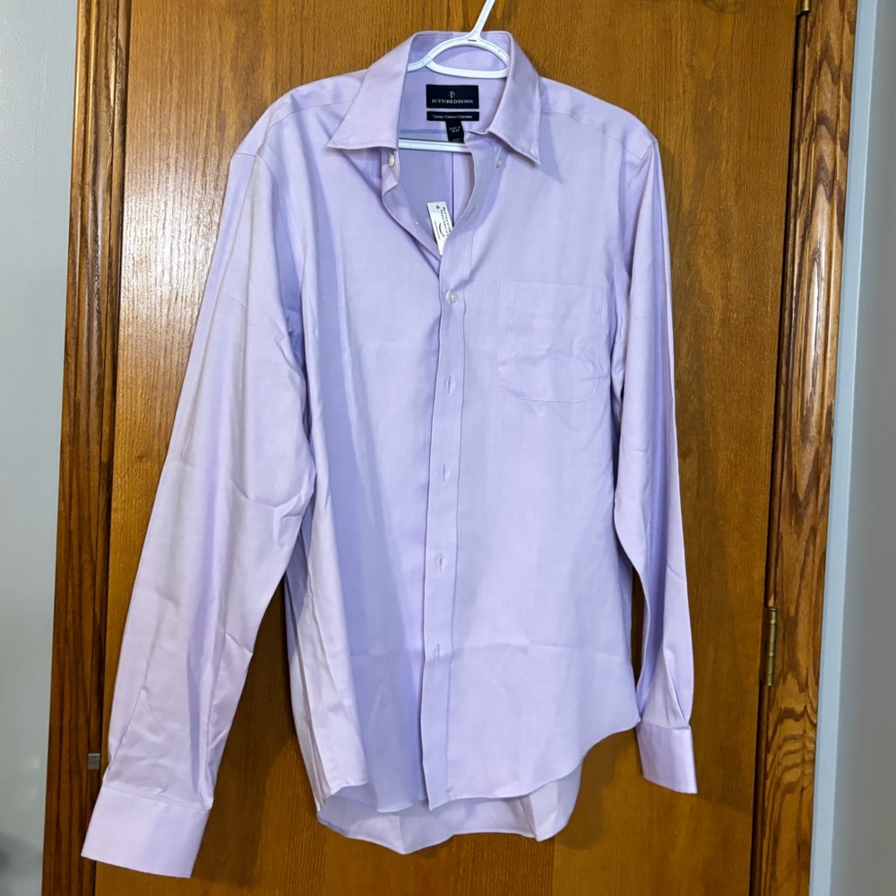Mens BUTTONED DOWN Brand Long Sleeve Dress Shirt‎ L/15.5 Light Lavender lilac